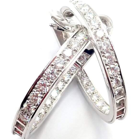 Authentic! Van Cleef & Arpels 18k White Gold Diamond Large Hoop Earrings - Picture 16 of 16